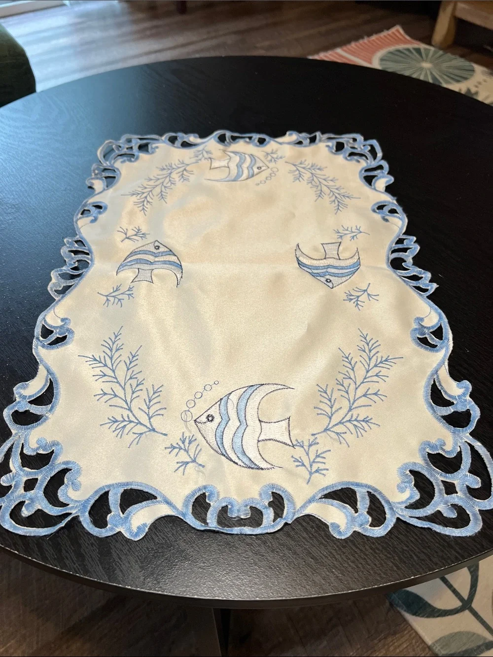 Set of 4 Vintage Blue and White Embroidered Nautical Beach House Fish Placemats